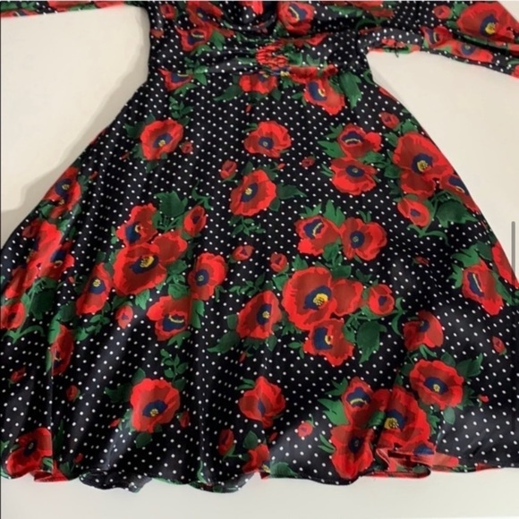 Free People Rouched Love FLORAL red Ruffle mini long sleeve dress - Picture 6 of 10